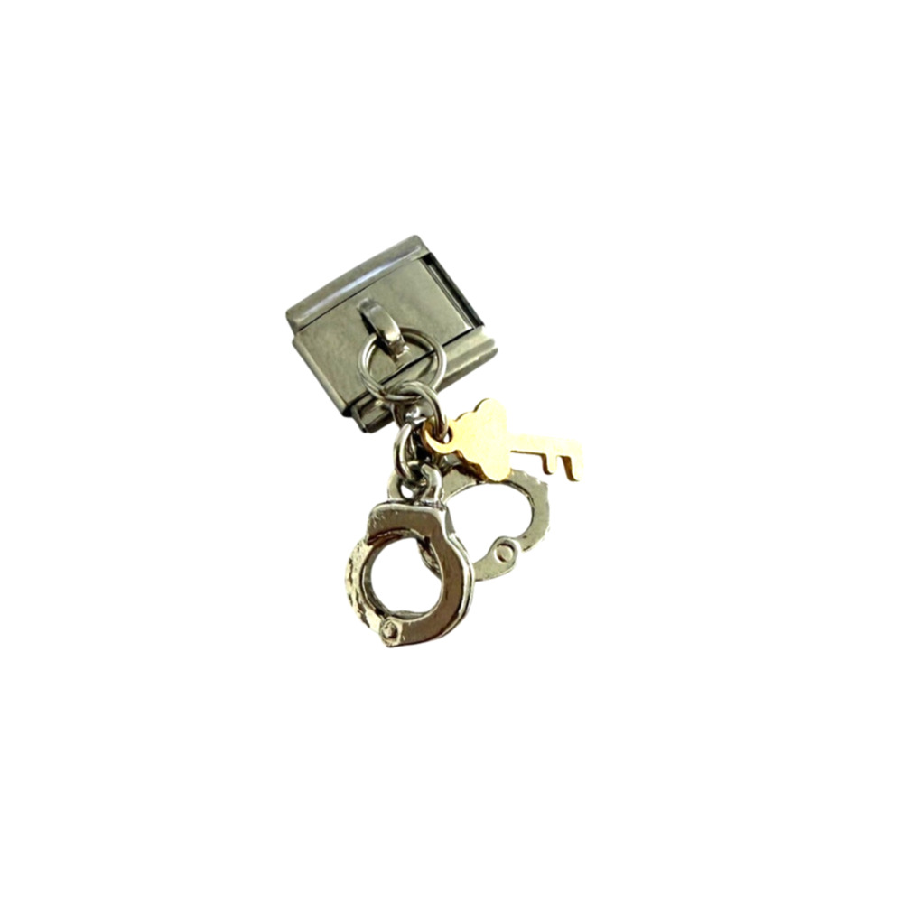 Handcuff Keys Dangle Italian Charm Bracelet Link 9mm Stainless Steel Y2K NEW